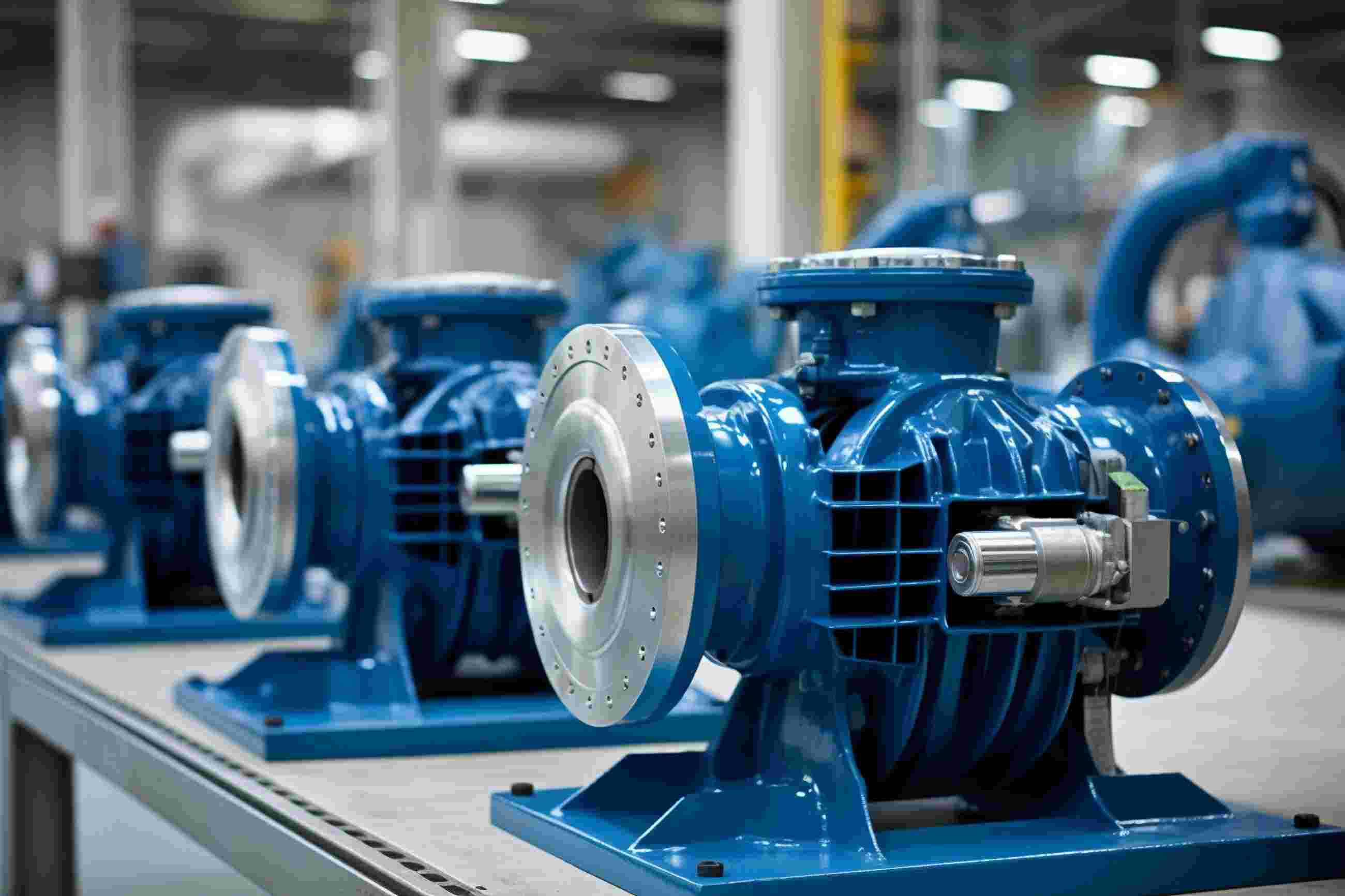 Reihe von Elektromotoren in Produktionsumgebung – zeigt die Anwendung von Kugellagern in automatisierten Fertigungsprozessen.